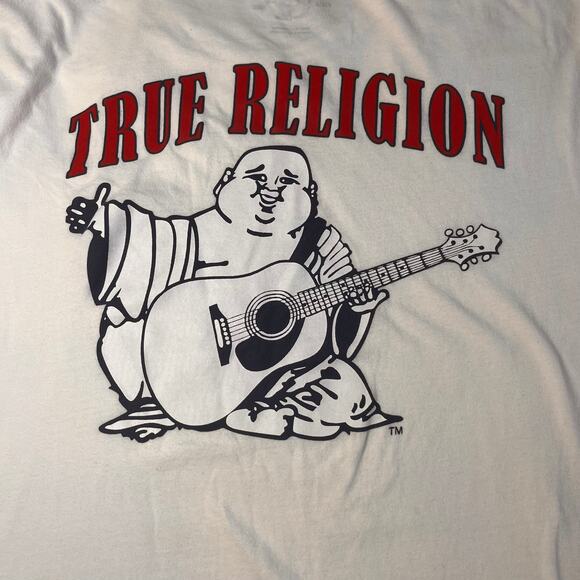 True Religion Buddha Guitar Logo Crew Neck T-Shirt - Large - Picture 1 of 9